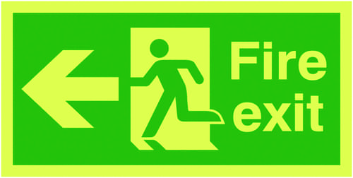 150x300mm Fire Exit Running Man Arrow Left - Nite Glo Self Adhesive