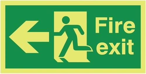 150x300mm Fire Exit Running Man Arrow Left - Xtra Glo Self Adhesive