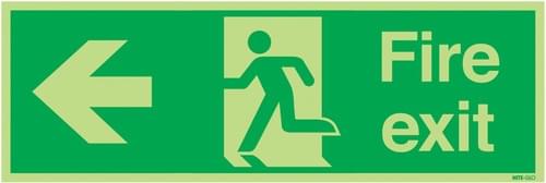 150x450mm Fire Exit Running Man Arrow Left - Nite Glo Self Adhesive