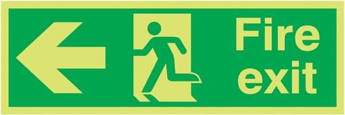 150x450mm Fire Exit Running Man Arrow Left - Xtra Glo Self Adhesive