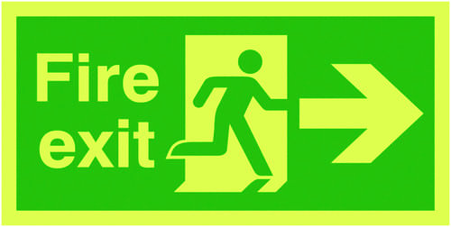 150x300mm Fire Exit Running Man Arrow Right - Nite Glo Self Adhesive