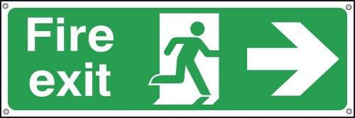 150x300mm Fire Exit Running Man Arrow Right - Aluminium