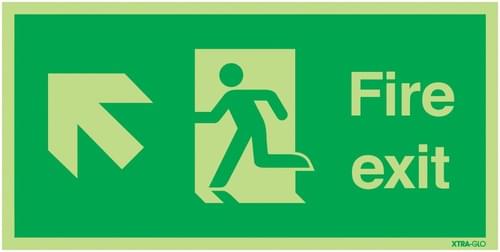 150x300mm Fire Exit Running Man Arrow Up Left - Xtra Glo Self Adhesive
