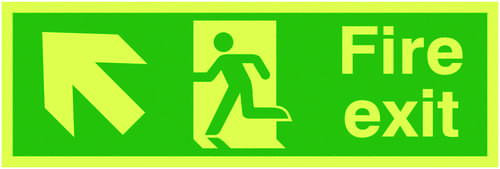 150x450mm Fire Exit Running Man Arrow Up Left - Xtra Glo Self Adhesive