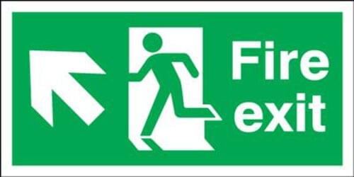 150x300mm Fire Exit Running Man Arrow Up Left - Rigid