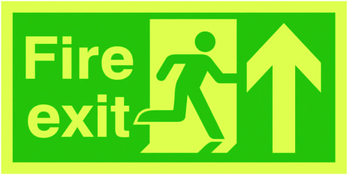 150x300mm Fire Exit Running Man Arrow Up - Nite Glo Self Adhesive