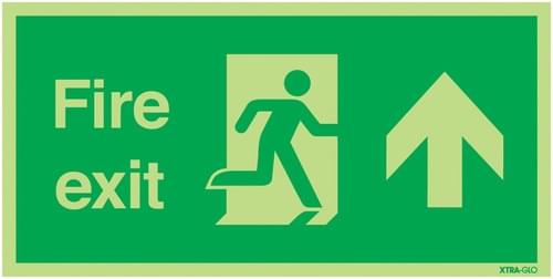 150x300mm Fire Exit Running Man Arrow Up - Xtra Glo Self Adhesive