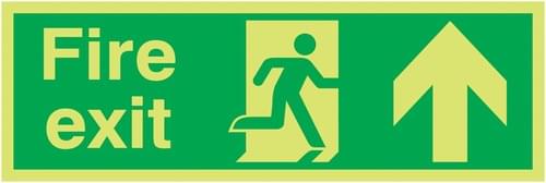 150x450mm Fire Exit Running Man Arrow Up - Xtra Glo Self Adhesive