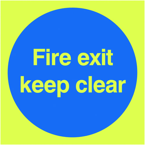 150x150mm Fire Exit Keep Clear - Nite Glo Rigid