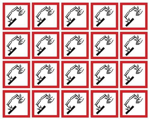 100x100mm Corrosive GHS Symbols 6 labels on a sheet