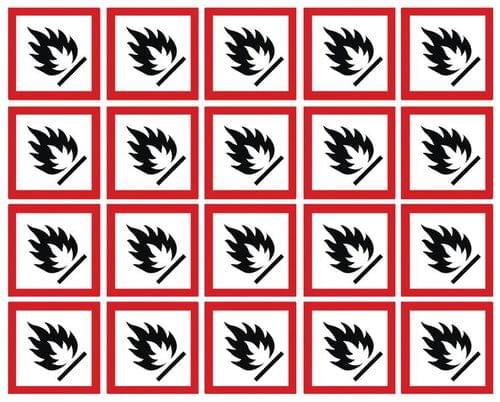 100x100mm Flammable GHS Symbols 6 labels on a sheet