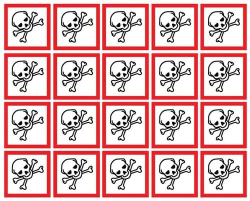 100x100mm Toxic GHS Symbols 6 labels on a sheet