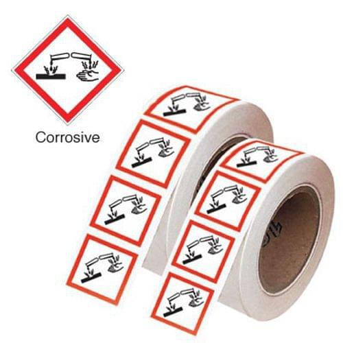 100x100mm Corrosive GHS Symbols on a roll