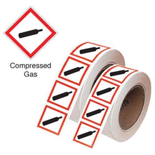 100x100mm Compressed Gas GHS Symbols on a roll