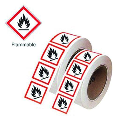100x100mm Flammable GHS Symbols on a roll