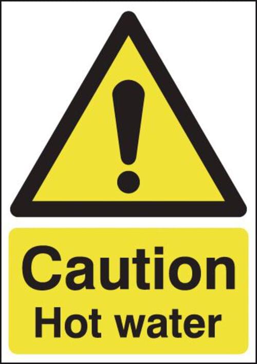 175x125mm Caution Hot Water - Rigid