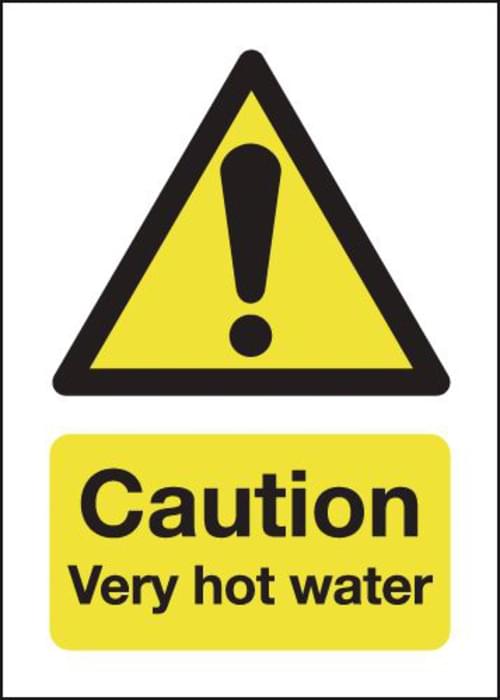 70x50mm Caution Very Hot Water - Self Adhesive