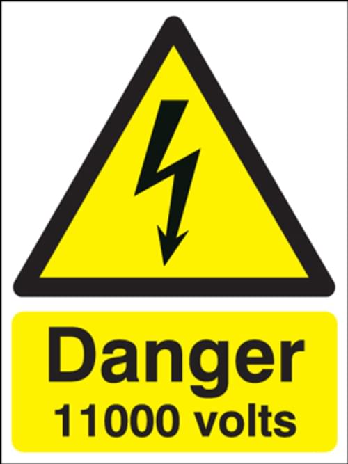 150x125mm Danger 11000 Volts - Rigid