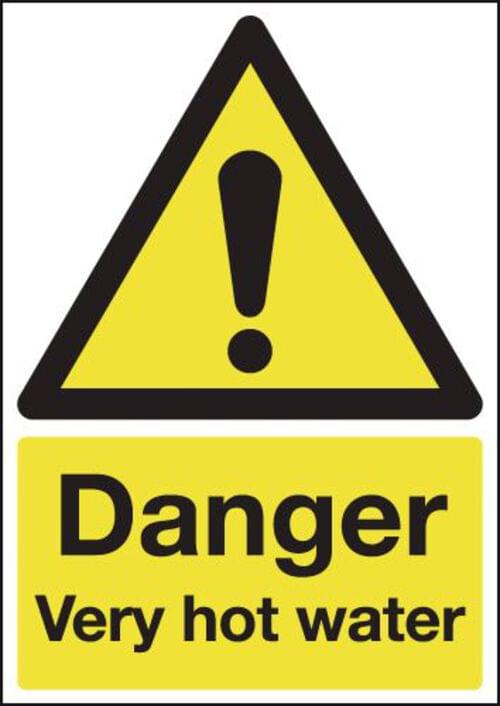 70x50mm Danger Very Hot Water - Rigid