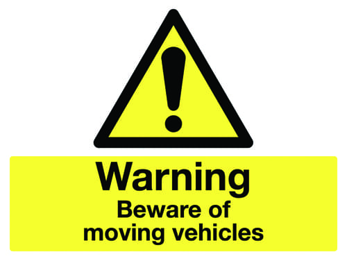 450x600mm Warning Beware of moving vehicles stanchion sign