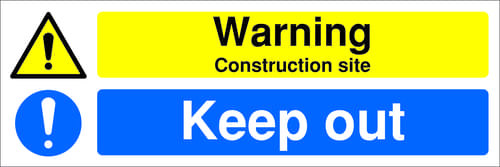 200x600mm Warning Construction Site Keep Out - Rigid