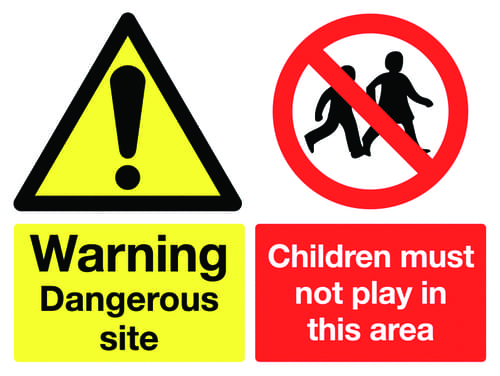 450x600mm Warning Dangerous site Children must not play stanchion sign