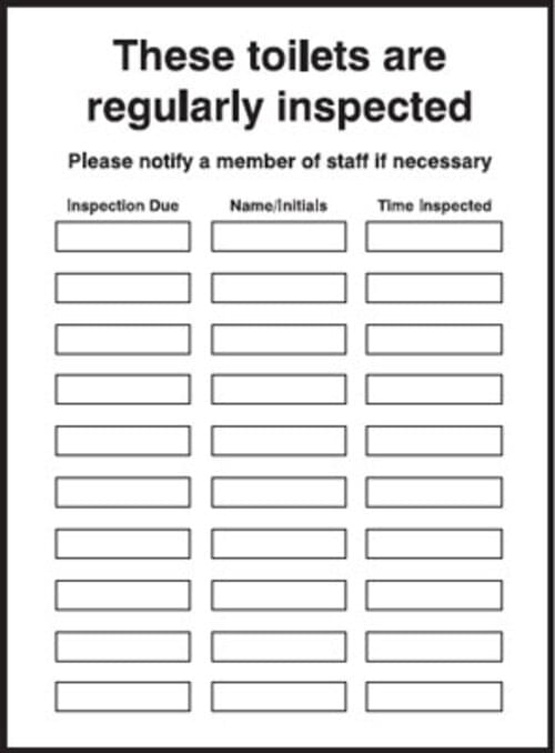 297x210mm These toilets are regularly inspected - dry wipe Rigid