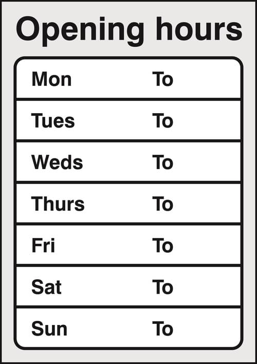 A3 Opening Hours - Rigid