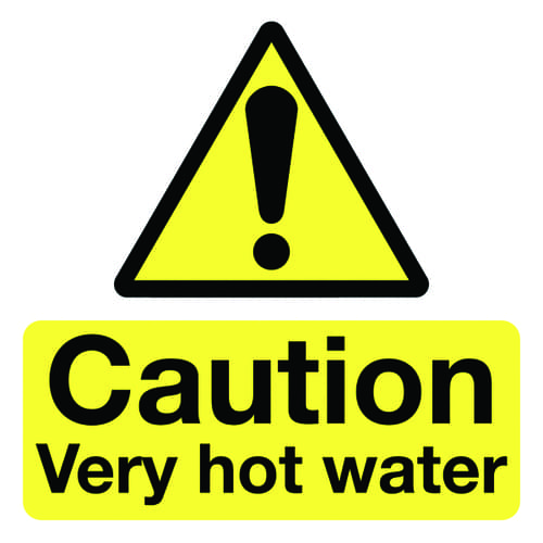 50x50mm Caution Very Hot Water - Pk of 10 Labels