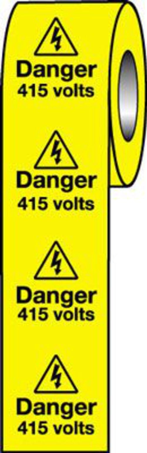 Roll of 250 - 50x50mm Danger 415 Volts