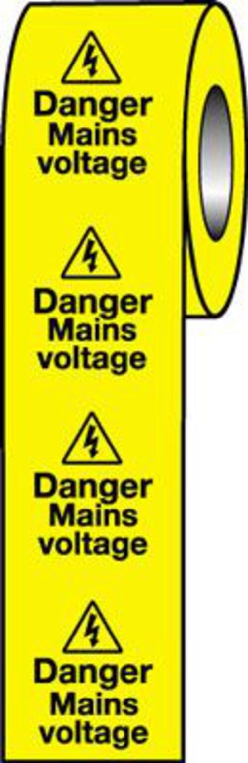Roll of 250 - 50x50mm Danger Mains Voltage