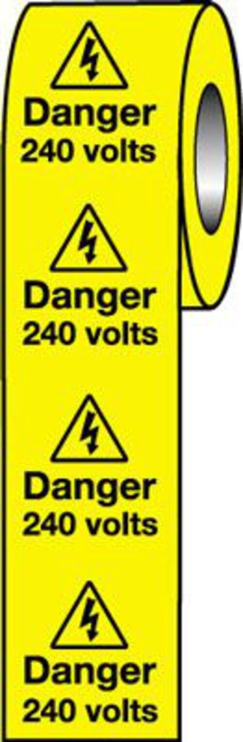 Roll of 250 - 50x50mm Danger 240 Volts