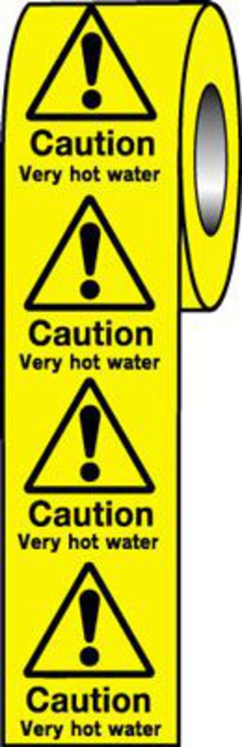 Roll of 250 - 50x50mm Caution Very Hot Water