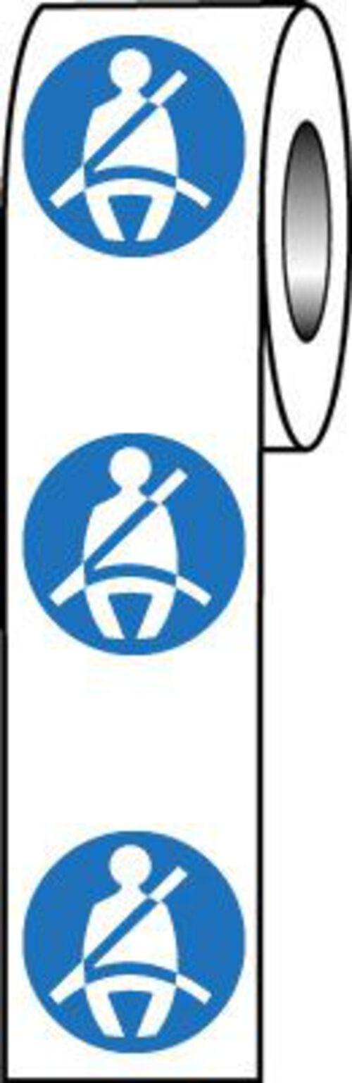 Roll of 250 - 40mm dia Wear Seatbelt Symbol