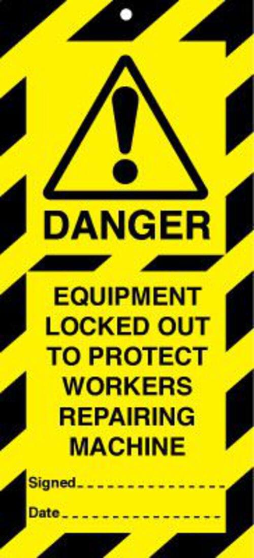50x110mm Equipment locked out to protect workers Lockout tags