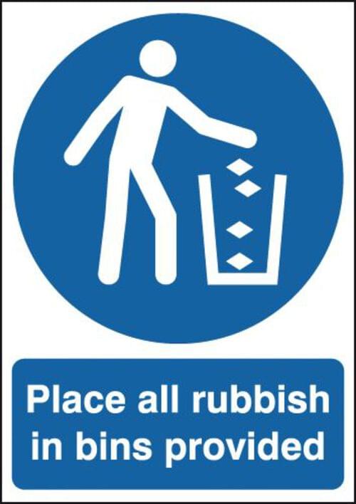 420x297mm Place All Rubbish In Bins Provided - Rigid