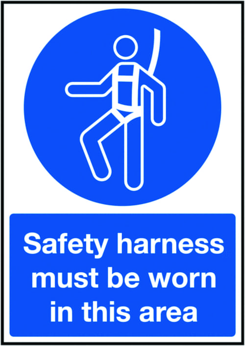 297x210mm Safety Harness Must Be Worn In This Area - Rigid