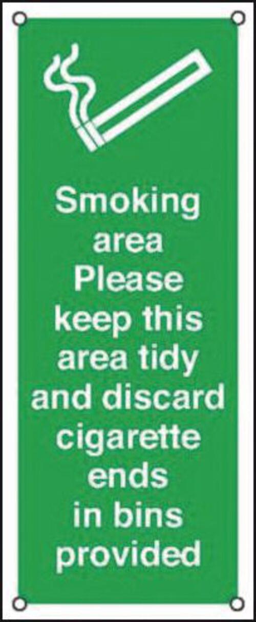 250x100mm Smoking Area Please Keep This Area Tidy - Aluminium
