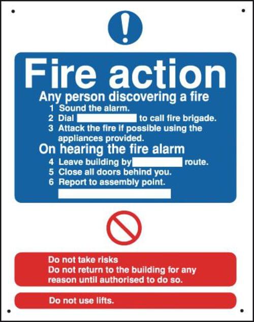 250x200mm Fire Action Vandal resistant sign