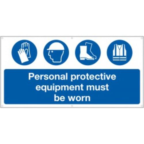 610x1220mm PPE Equipment must be worn - Banner Sign 500gsm