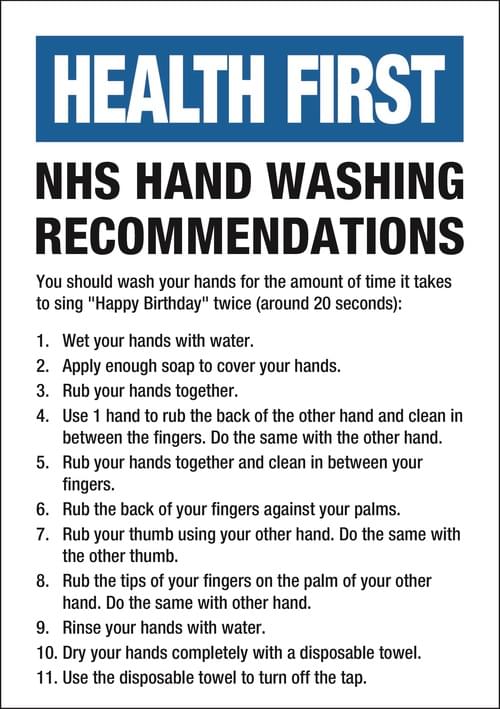 A4 Health First NHS Handwashing - Rigid