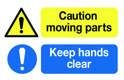 58x90mm Caution Moving Parts Keep Hands Clear - Pk of 6