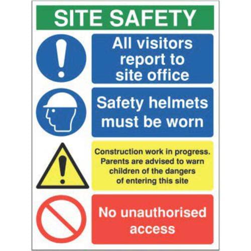 800x600mm Site safety all visitors report to site office - Rigid