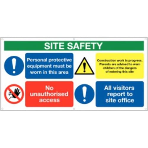 610x1220mm Site Safety PPE, No unauthroised - Banner Sign 500gsm