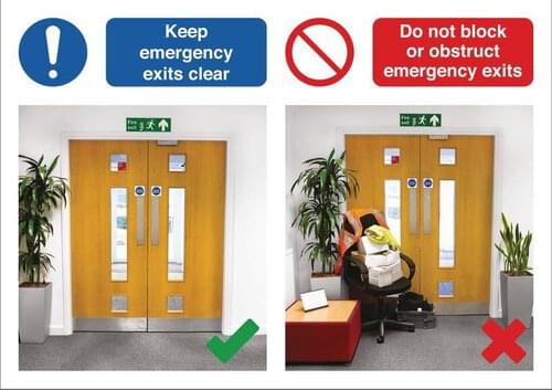 420 x 594mm Keep emergency exits clear / Do not block or obstruct emergency exits - Rigid