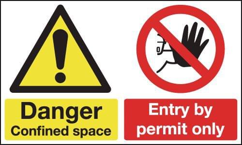 150x300mm Danger Confined Space Entry By Permit Only - Rigid