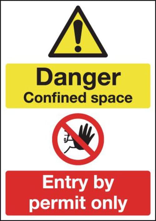 210x148mm Danger Confined Space Entry By Permit Only - Rigid