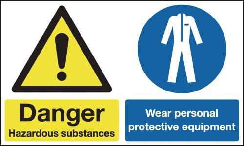 150x300mm Danger Hazardous Substances Wear Personal Protective Equipment - Rigid