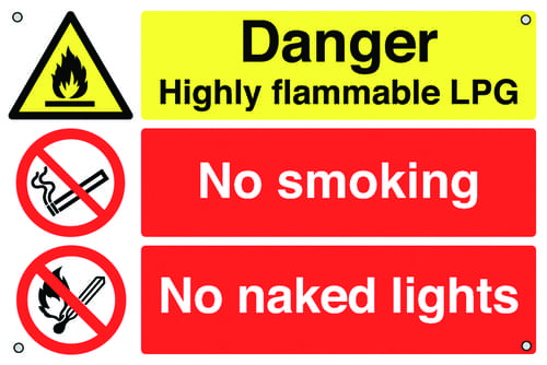 400x600mm Danger Highly Flammable LPG No Smoking No Naked Lights - Aluminium