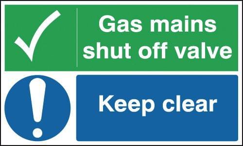 300x500mm Gas Mains Shut Off Valve Keep - Site Safety Board - Rigid